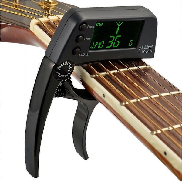 (Svart) Professionell Gitarrstämmare Clip, Loftstyle Kromatisk Clip-on Stämmare med Roterbar LCD-Skärm Ljusdisplay Enhands Gitarr Capo Inget batteri