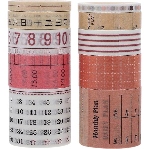 HEALLILY 10 Rullar Kalender Washi Tejp Datum Dag Vecka Månad Nummer Maskeringstejper Dekorativa Markeringstejper för Scrapbook Presentinslagning Bullet Planner As Shown 2
