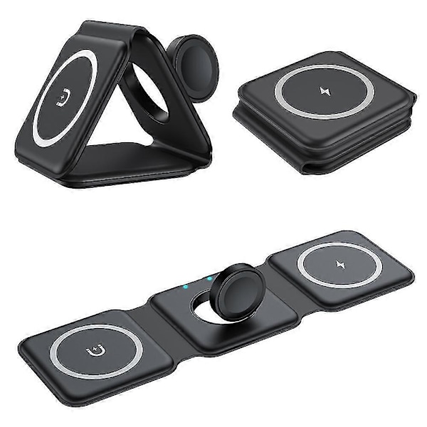 Trådlös laddningsplatta för iPhone, hopfällbar, kompakt 3 i 1 trådlös laddningsstation, trådlös bärbar laddningsstation för iWatch/Airpods/iPhone (ingen