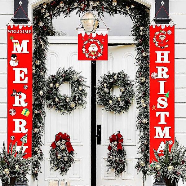 Julbanner - 2 st Välkommen God Jul Verandaskylt röd