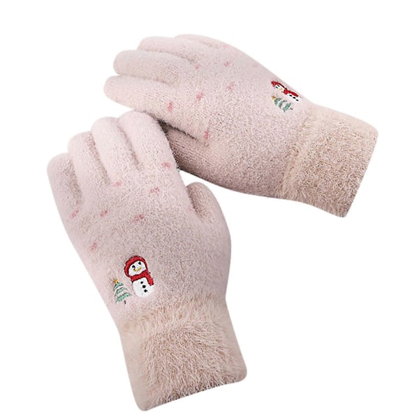 Dam Vinter Jul Varma Handskar Pekskärm Casual Stretch Tjock Stickad Imitation Mink Femfingerhandskar