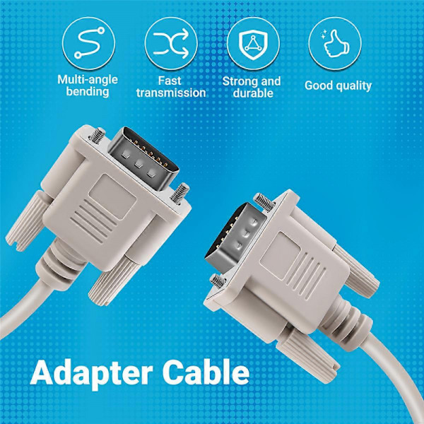 1.4M RS232 DB9 9-stift Hane till VGA Video 15-stift Hane Adapterkabel Ljusgrå