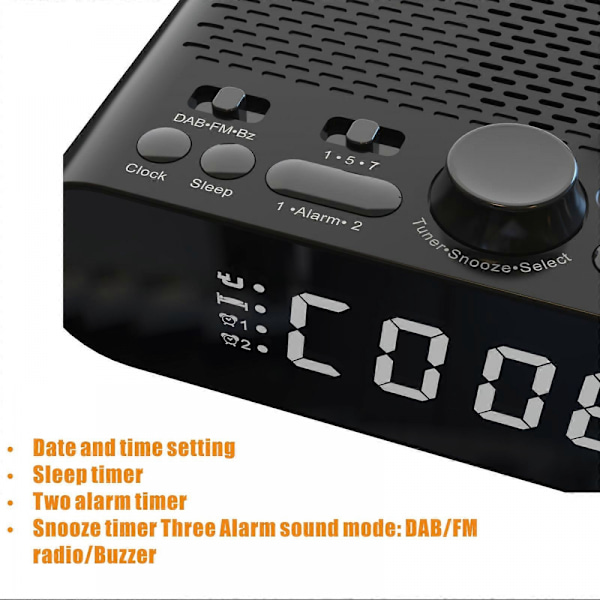 DAB-A5 LED-Display Sängbords DAB/FM Klockradio med Bluetooth-Högtalare, EU Version