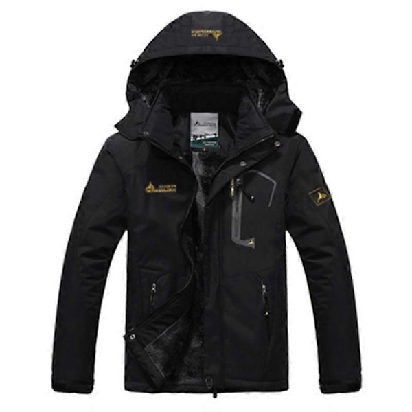 Vinterjacka för män, skidjacka, snowboardjacka, fleece med huva, vindtät, lättviktsjackor, snöjacka för berg, parkas black 4XL