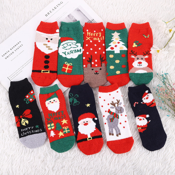 3ST Christmas Fuzzy Socks Vinter Varma Mysiga strumpor Mjuk Fluffig stil ett