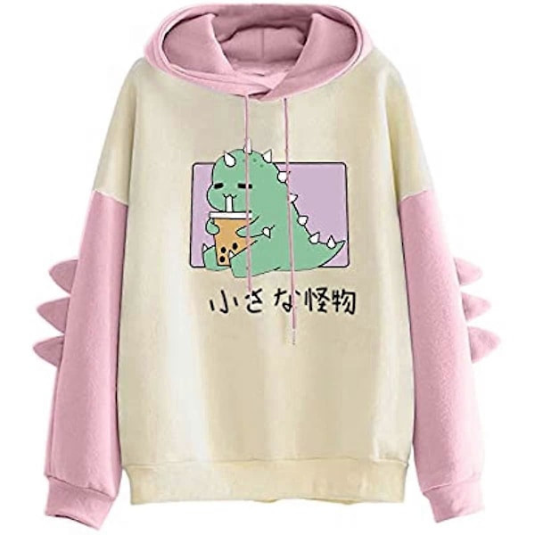 Vvia Dam Tonårstjejer Kawaii Dino Hoodie Tröja med Luva Dinosaurie Luvtröja Långärmade Toppar Utan Fickor Red S