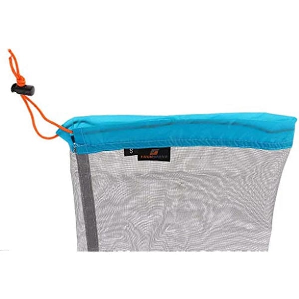 2st Mesh Dragsko Förvaringsväska Nylon Glidande Återanvändbar Packpåse Meshväska för Leksaker Mat Resor Vandring Camping (S Blå)