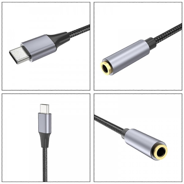 USB C Aux Kabel Adapter Typ C Hörlurskonverterare USB Typ C till AUX USB C Hane Till 3.5mm Hona Ljudkabel Svart