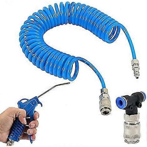 Tryckluftpistol Kit Luftblåsare Rengöringsmunstycke Blåssprutverktyg Kit Med 5 Meter Lång Spiral Pu Luftslang, 46mm