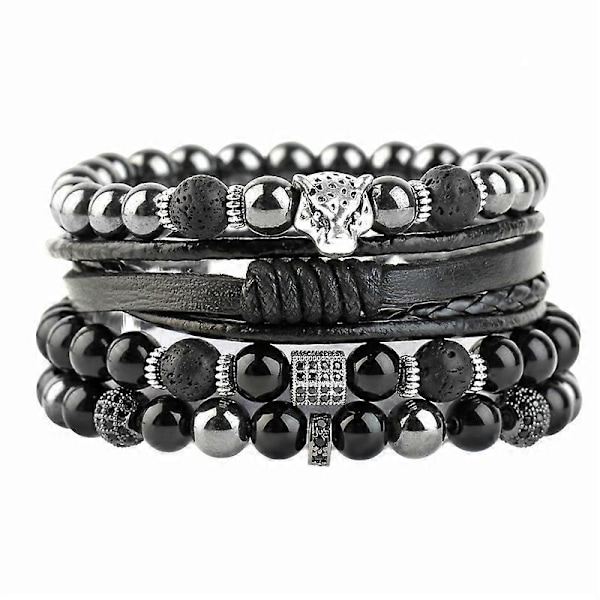 Smycken Vävd Tigeröga Lavasten Konstläder Vävd Sten Pärlstav Multilagerarmband D