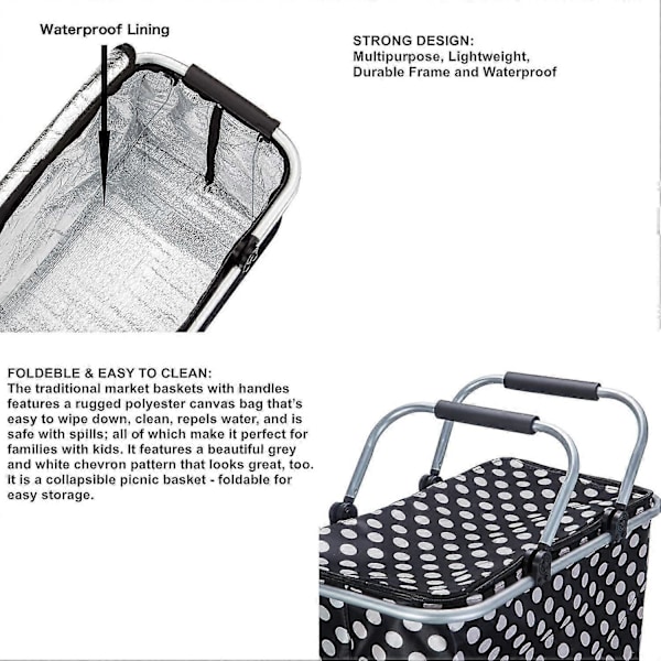 Stor Isolerad Picknickkorg - Robust Aluminiumram - Vattentätt Foder - Vikbar Design För Enkel Förvaring - Camping, Picknick, Resor Eller Familj