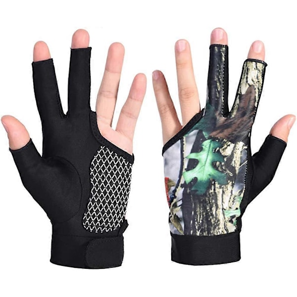 Exceart 1 Par Snookerhandskar Anti-Slip Tre Fingrar Biljardhandskar Elastiska Andningsbara Snooker Kö Sport Handskar för Kvinnor Män (Svart) (Medium) Camouflage M