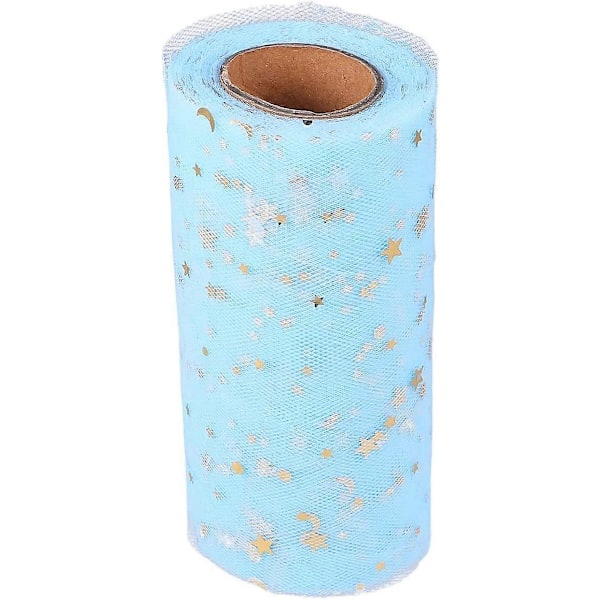 HEALLILY 1 Rulle Meshband Bredd Nyckfullt Band med Guldstjärna Måne Paljett DIY Hantverk Webband för Presentinslagning Hem Bröllop Tårtdekoration 2280x15c Blue