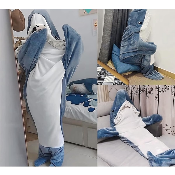 Shark Blanket Shark Blanket Vuxen Hoodie Bärbar Shark Blanket Blue X-Large