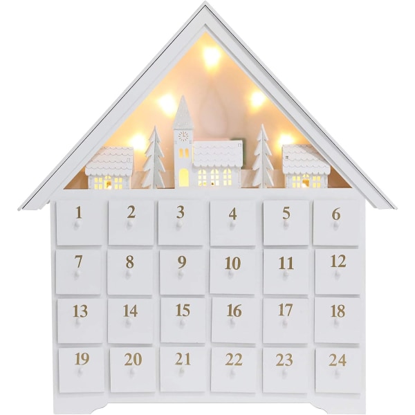 Julträ adventskalenderhus med 24 lådor, nedräkning till White Large-01