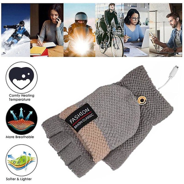 Wruas Värmehandskar USB Unisex Vinterhandskar Tvättbara Thermal