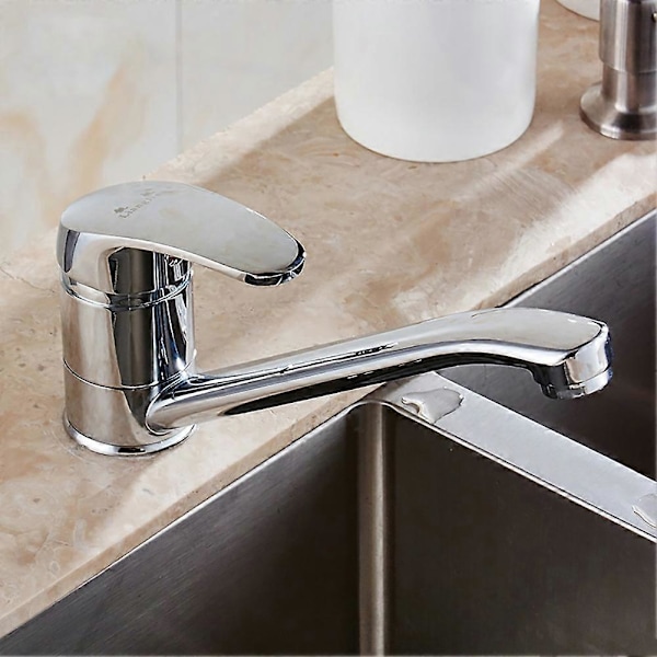 Köksblandare Badrum Enkelspaksblandare Diskbänkstillbehör Tvättställ Lång Pip Traditionell Blandare Hotell Varmt Kallt Vatten Silver