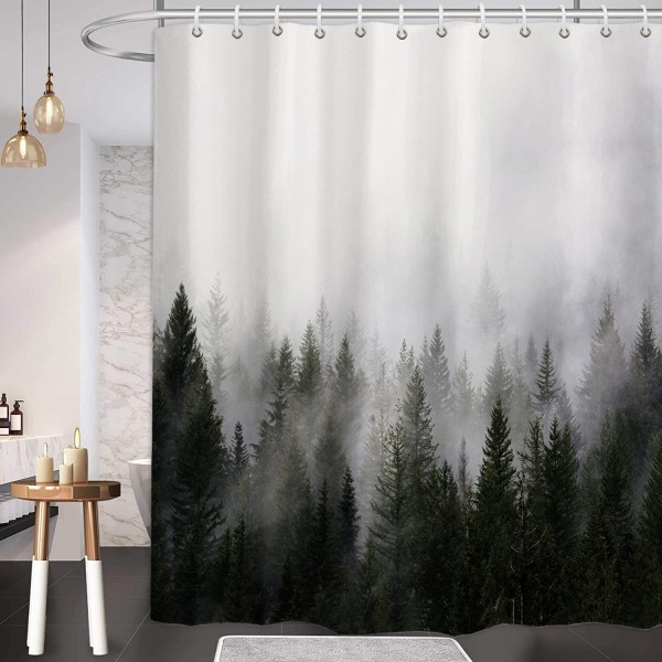 Misty Forest Duschdraperier, Fantasy Fog Magic Tree Bath Curtain