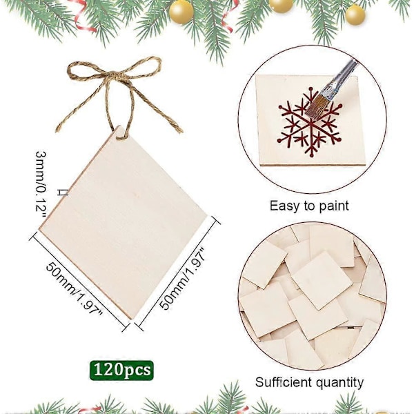 Förpackning med 120 st 5 cm (2 tum) Obehandlade Tomma Fyrkantiga Träskivor Träutskärningar för Pyrografi Målning Skrivning DIY