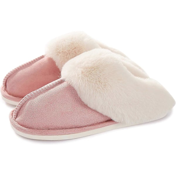Damtofflor Memory Foam Mjuka Slip-on Inneskor Mocka Fodrade med Fuskpäls Halkfri Sula Inomhus &amp; Utomhus Pink1805 3.5-5 UK