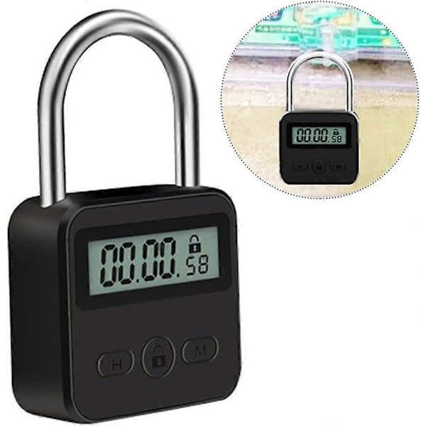 Metall Timerlås, 99 Timmar Max Timerlås, USB Uppladdningsbart Timerhänglås med LCD-Display, Multifunktionell Mikroelektronisk Timer Black