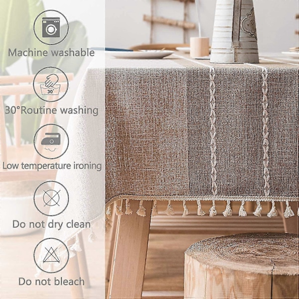 Solid Duk av Bomullslinne Rektangulär (140x220cm, Ljusbrun)