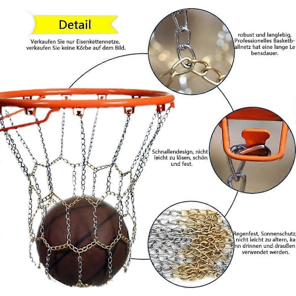 Basketbollnät, basketbollkorg med kedjor, basketbollnät i metall, ersättningsnät för basketkorg, basketbollnät i stålkedjor tillverkat av metall.
