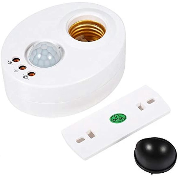 E27 110-250V Rörelsesensor Sockel Lamphållare Plast Ljus Människokroppsinduktion Automatisk IR Infraröd Justerbar Auto På Av Nattljuskontroll för Hem