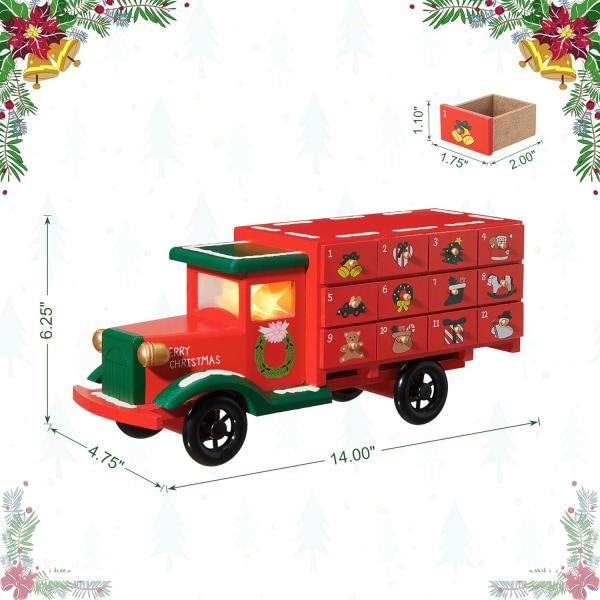 15"H Wooden Christmas Truck Countdown, adventskalender för Holida