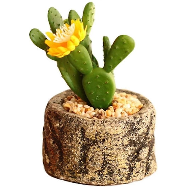 Konstgjord kaktus falsk växt prydnader mini liten krukväxt gul blomma kaktus skrivbordsinredning