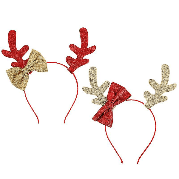 Christmas Antler Hårlås Bowknot Huvudbonad Glitter Huvudbonad 2 st