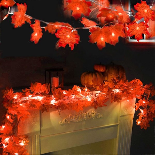 Rpporm Lönnlöv Slinga Ljus Halloween Dekorationer Lönnlöv Pumpa Slinga Ljus Höstdekor Batteridriven Party Fairy Ljus för Inomhus Utomhus B-03 One Size