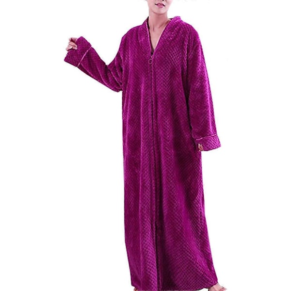Dam Zip Fleece Våfflad Lång Morgonrock Fluffig Handduksbadrock Sovplagg Rose Red M