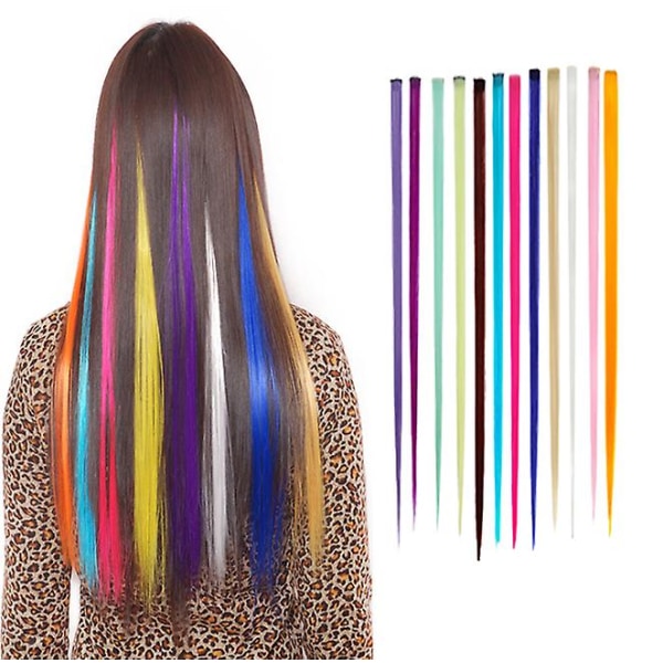 Färgad Clip In Hair Extensions Rainbow Lång Rak 12 st