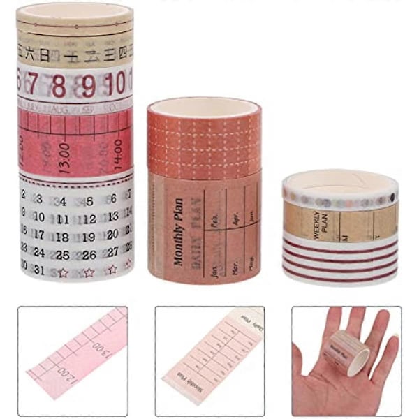 HEALLILY 10 Rullar Kalender Washi Tejp Datum Dag Vecka Månad Nummer Maskeringstejper Dekorativa Markeringstejper för Scrapbook Presentinslagning Bullet Planner As Shown 1