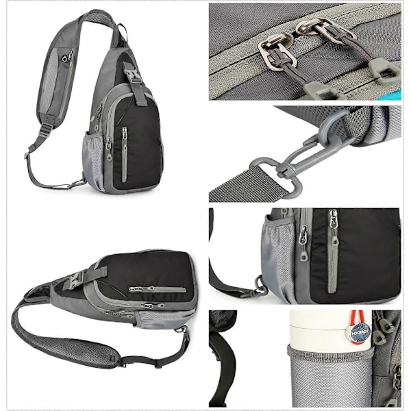 Liten Crossbody Sling Ryggsäck Vandring Dagsväska, Lätt Vanlig Axelväska Flera Fickor Sport Utomhus Resa (Svart)
