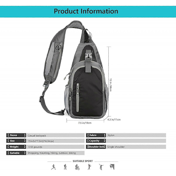 Liten Crossbody Sling Ryggsäck Vandring Dagsväska, Lätt Vanlig Axelväska Flera Fickor Sport Utomhus Resa (Svart)