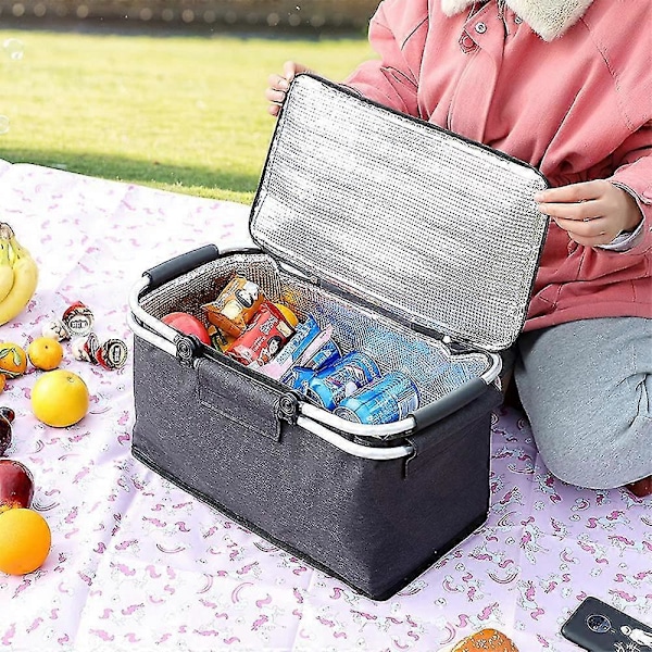 Stor Isolerad Picknickkorg Hopfällbar Kylväska Stark Aluminiumram Vattentätt Foder Kylbox För Utomhus Picknick Camping Vandring Strand Sjö
