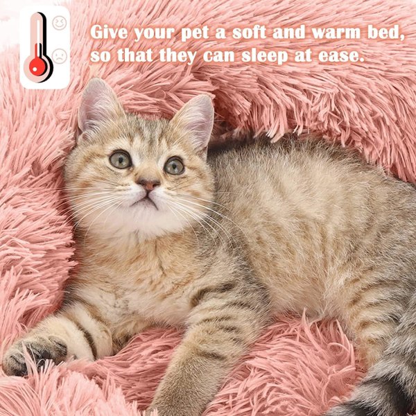 Lugnande Dog Cat Donut Bed - 19.7in Fluffy Plush Pu