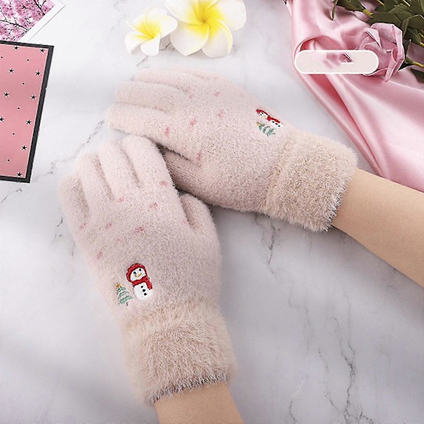 Dam Vinter Jul Varma Handskar Pekskärm Casual Stretch Tjock Stickad Imitation Mink Femfingerhandskar
