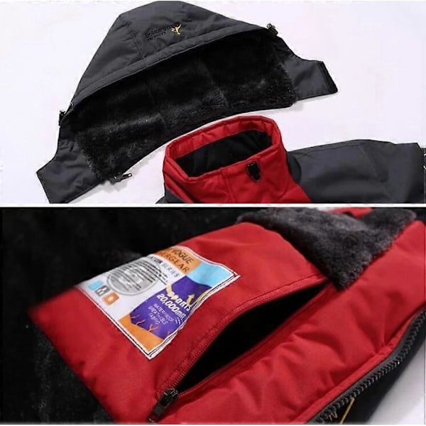 Vinterjacka för män, skidjacka, snowboardjacka, fleece med huva, vindtät, lättviktsjackor, snöjacka för berg, parkas Red 4XL