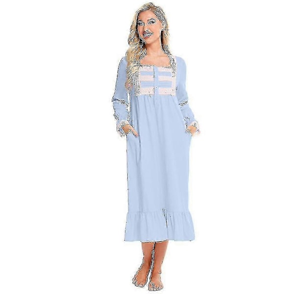 Viktorianska Pyjamas Bomull Pyjamas Långärmad Nattlinne Light blue S