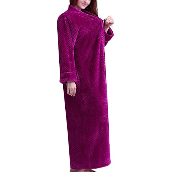 Dam Zip Fleece Våfflad Lång Morgonrock Fluffig Handduksbadrock Sovplagg Rose Red M