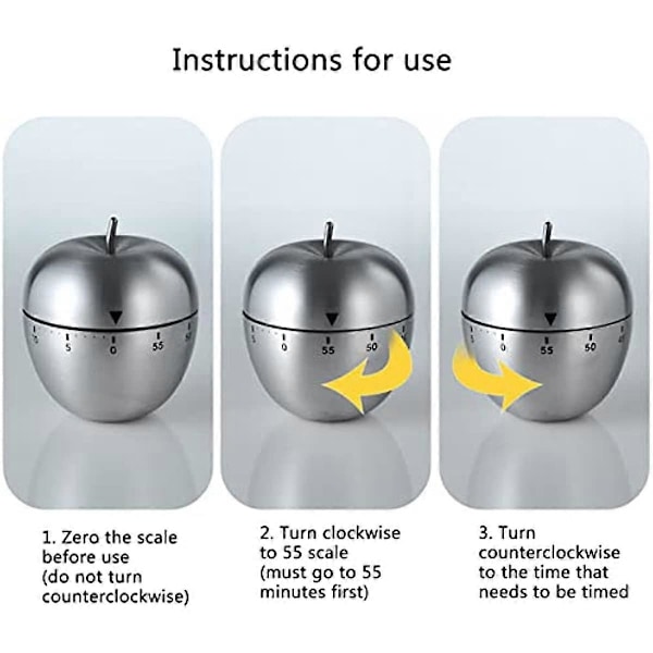 Kreativ Köksklocka Mekanisk Timer Äpple Ägg Typ Timers 60 Minuter Studentstudie Matlagning Bakning Påminnelse (Färg : Silver)