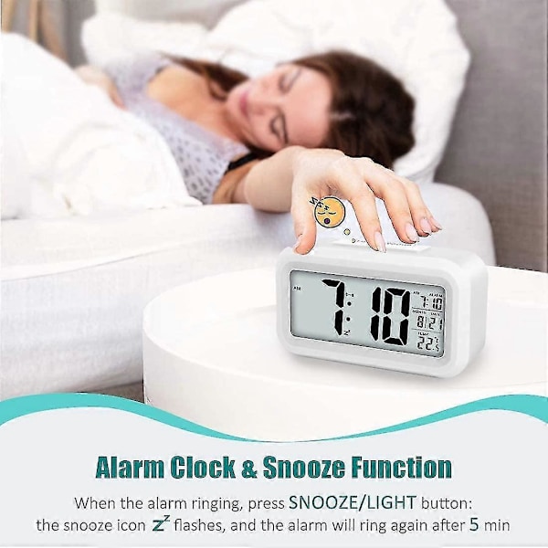 Digital väckarklocka, 12/24h sängklocka med LCD-bakgrundsbelyst display, klocka med datumkalender temperatur
