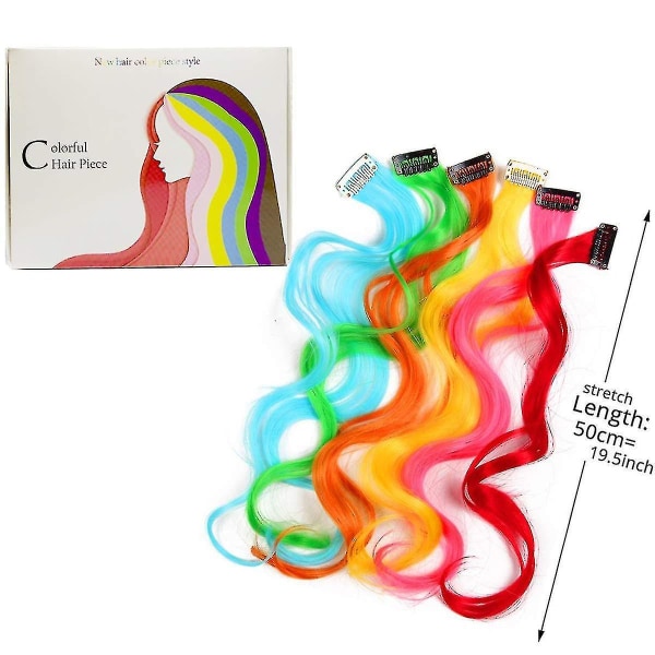 Färgat vågigt hårförlängning Rainbow Lockigt hårstycke Flerfärgad