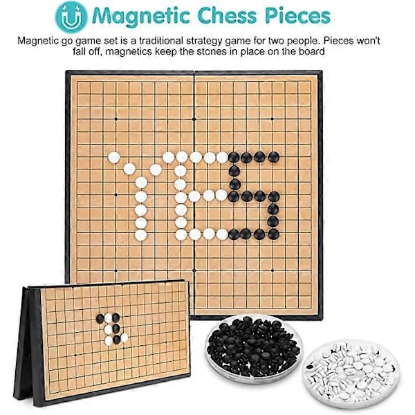 Go Spelset, Medium Storlek Magnetiskt med Vikbart Schackbräde Förvaringslåda Topp Strategispel