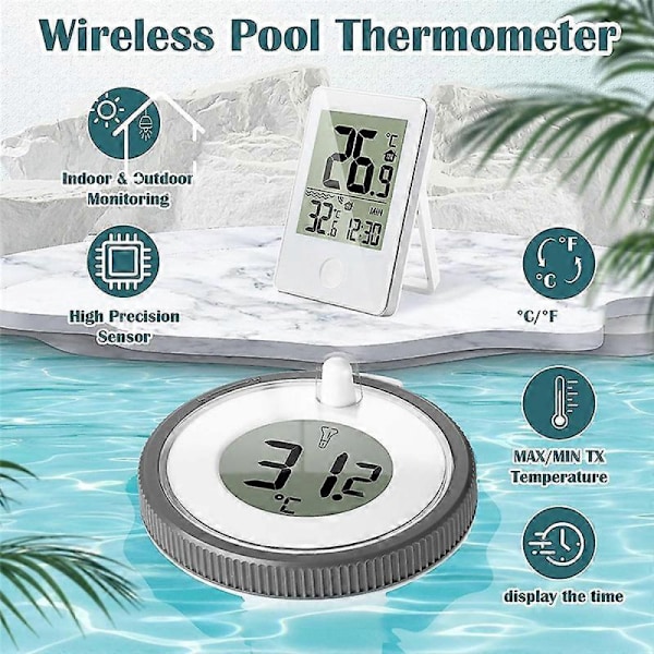 Trådlös Pooltermometer Flytande Lättläst, Digital Pooltermometer Vattentät, för Simbassänger