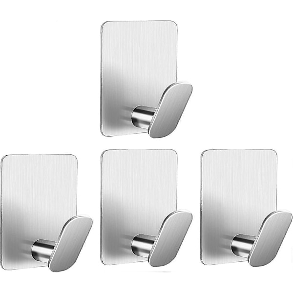 Självhäftande Krokar Rostfritt Stål Klisterkrokar Silver Rock/hatt Krok Fäst På Vägg Handdukskrokar För Badrum Kök, 4-pack