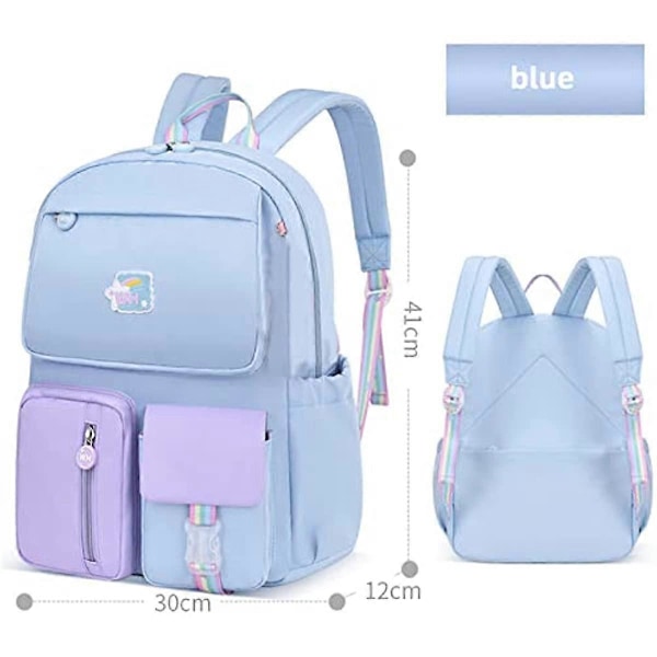 Skolväska Ryggsäck för Flickor Pojkar Stor Kapacitet Grundskola Mellanstadium Högstadie Ryggsäck Barn Casual Daypack för Tonårsflickor Pojkar (Blå) Blue